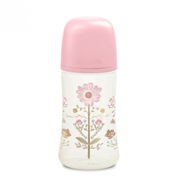 Пляшечка для годування Suavinex Gold Edition, фізіологічна соска, середній потік, 270 мл, рожева (307871) - Pampik