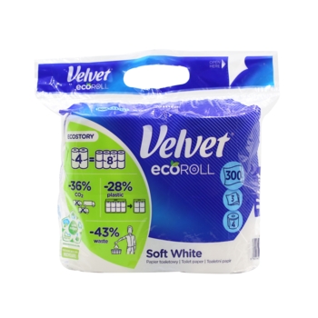 Туалетная бумага Velvet Soft White Eco Roll, трехслойная, 4 рулона - Pampik