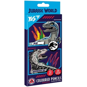 Карандаши цветные Yes Jurassic World, двусторонние, 12 шт., 24 цвета (290679) - Pampik