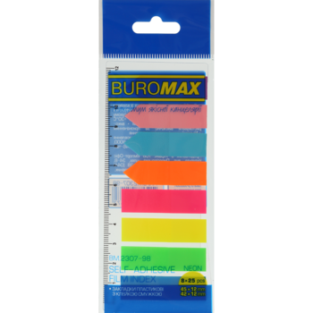 Закладки пластиковые Buromax Neon с клейким слоем 45x12 мм, 45x12 мм 200 листов (BM.2307-98) - Pampik