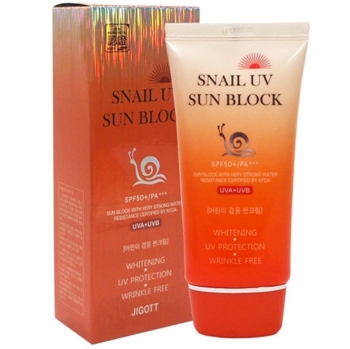 Сонцезахисний крем Jigott Snail Uv Sun Block Cream SPF50+, з муцином равлика, 70 мл - Pampik