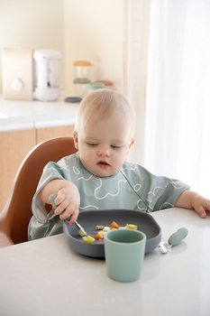 Набір ложка і виделка Beaba 10+, металевий оливковий (913580) - Pampik - 7