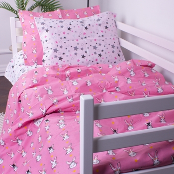 Підковдра на блискавці MirSon Kids Time 17-0528 Bunnies pink, бязь, 210х143 см, рожева - Pampik
