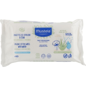 Влажные салфетки Mustela Baby Organic Cotton Wipes with Water 60 шт. - Pampik