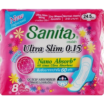 Ультратонкие гигиенические прокладки Sanita Dry & Fit Ultra Slim Wing с крылышками 24.5 см 8 шт. - Pampik