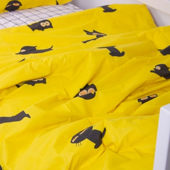 Пододеяльник на молнии MirSon Kids Time 17-0572 Black Cat, бязь, 210х143 см, желтый с черным - Pampik - 2