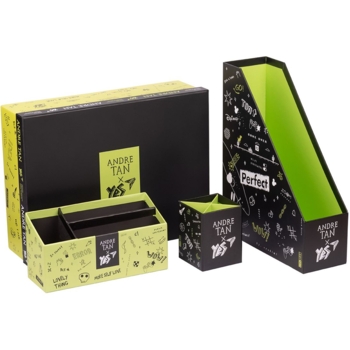 Настольный органайзер в наборе Yes by Andre Tan, картон, 4 предмета, 4 предмети, черный с желтым (707667) - Pampik