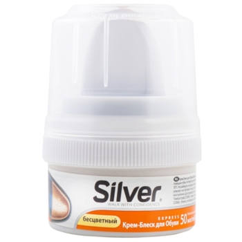 Крем-блеск для обуви Silver с губкой, натуральный, 50 мл - Pampik