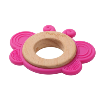 Прорізувач для зубів BabyOnо Метелик, дерев'яно-силіконовий, рожевий (1075/01) - Pampik