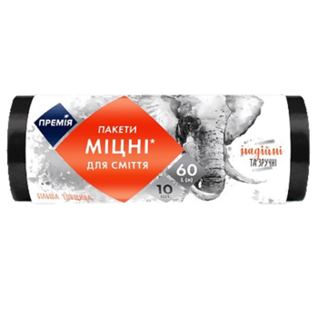 Пакети для сміття Премія міцні, 60 л, 10 шт. - Pampik