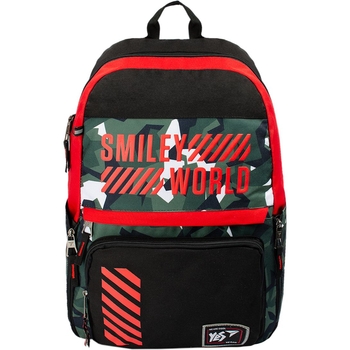 Рюкзак молодежный Yes Т-82 Smiley World Military Boy, черный с зеленым (558290) - Pampik