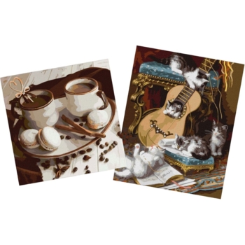 Набір для розпису по номерах Ideyka Пухнасті музиканти 40х50 см та Кава зі смаком кохання 40х40 см (СKHO8157) - Pampik