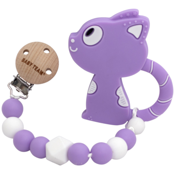 Прорезыватель силиконовый Baby Team с цепочкой (4055_котик) - Pampik