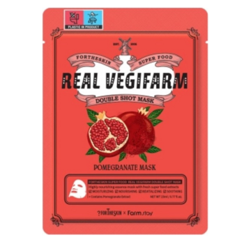 Тканевая маска для лица Fortheskin Super Food Real Vegifarm Double Shot Mask Pomegranate Гранат, 23 мл - Pampik