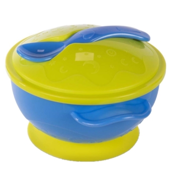 Мисочка з основою-присоскою Baboo, з кришкою та ложечкою, 6+ міс., жовта (9-033) - Pampik
