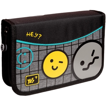 Пенал жесткий Yes HP-03 Happy time, 13х21х3 см, серый с черным (533354) - Pampik