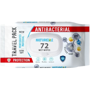Вологі серветки Naturelle з Д-пантенолом, іонами срібла та Вітаміном Е, 72 шт. - Pampik