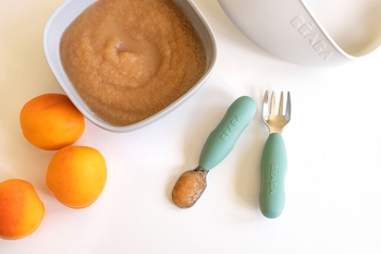 Набір ложка і виделка Beaba 10+, металевий оливковий (913580) - Pampik - 10