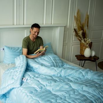 Одеяло шерстяное MirSon Valentino Hand Made Экстра Премиум №0339, летнее, 110x140 см, голубое - Pampik - 9