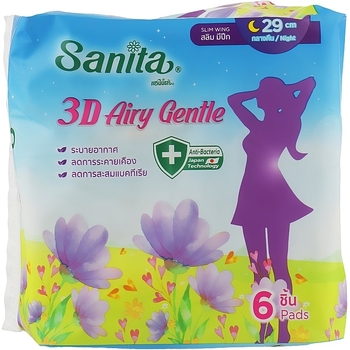 Гигиенические прокладки Sanita 3D Airy Gentle Slim Wing с крылышками 29 см 6 шт. - Pampik
