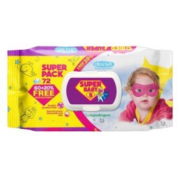 Вологі серветки Super Baby SuperPack Sensetive, ромашка та алоє, 72 шт. - Pampik