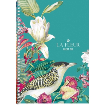 Тетрадь для записей Student Большие цветы и птица, А5, в клеточку, спираль, 80 листов (A5-SC-080-6092K) - Pampik