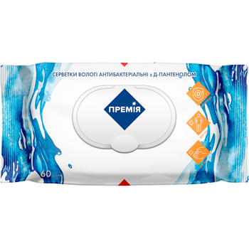 Салфетки влажные Премія, антибактеріальні, 60 шт. - Pampik