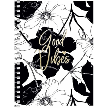 Блокнот для записів Student, А6, в клітинку, спіраль, 80 арк., Чорно білі квіти (A6-SC-080-6088K) - Pampik