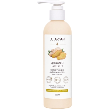 Кондиціонер T-LAB Organics Organic Ginger Anti-Hair Loss для ослабленого та тьмяного волосся, 250 мл - Pampik