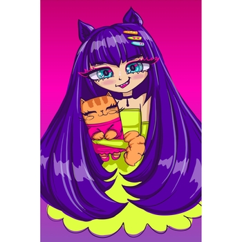 Алмазная мозаика Santi Аниме девочка с котом, 30х40 см (954285) - Pampik