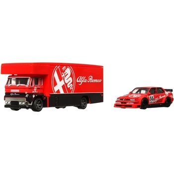 Колекційна модель машинки Hot Wheels Car Culture Alfa Romeo 155 V6 та транспортера Fleet Flyer (FLF56/HKF42) - Pampik - 2