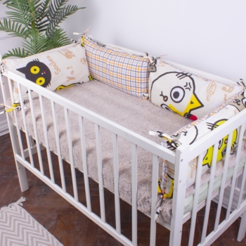 Защитная подушка-борт MirSon Kids Time 18-0007 Cool Cat, бежевая, 4 шт. - Pampik