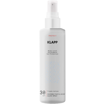 Спрей для засмаги Klapp Multi Level Performance Sun Protection Invisible Face & Body Glow Spray SPF30 з блиском 200 мл - Pampik