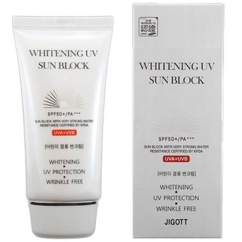 Сонцезахисний відбілюючий крем Jigott Whitening UV Sun Block Cream SPF 50+/PA+++, 70 мл - Pampik
