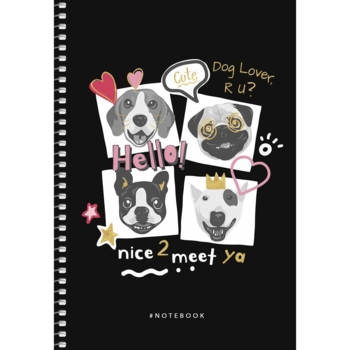 Тетрадь для записей Student Четыре собачьи мордашки, А5, в клеточку, спираль, 80 листов (A5-SC-080-6077K) - Pampik