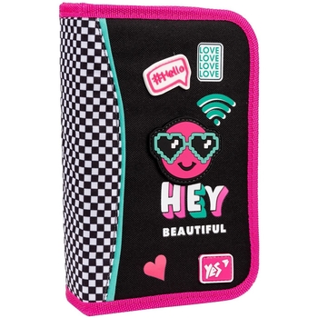 Пенал жесткий Yes HP-04 Lovely Smile, 13х21х4 см, черный с розовым (533423) - Pampik