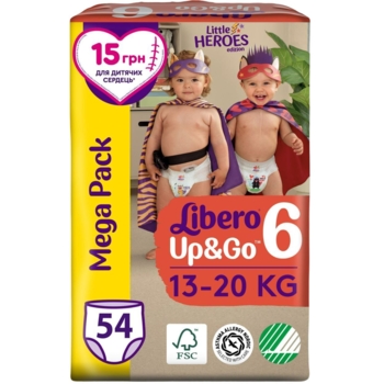 Підгузки-трусики Libero Up&Go Little Heroes 6 (13-20 кг), 54 шт. - Pampik