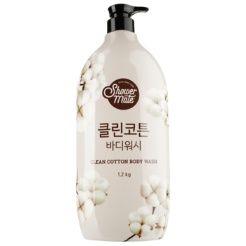 Гель для душа KeraSys Shower Mate Natural Clean Cotton с хлопком, 1,2 л (8801046307458) - Pampik