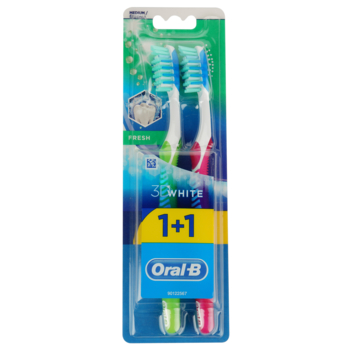 Зубна щітка Oral-B 3D White Fresh середня салатовий з червоним, 2 шт. - Pampik