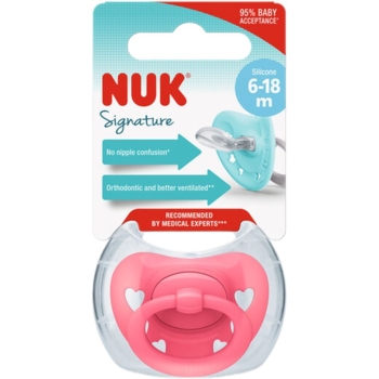 Пустышка ортодонтическая Nuk Signature Розовые сердца, pазмер 2, силиконовая (3952472) - Pampik