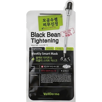 Тканевая маска для лица сужение пор Wellderma Black Bean Tightening Weekly Smart Mask, 25 мл - Pampik