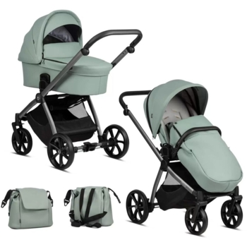 Коляска Tutis Mio Leather Sage, 2 в 1, мятная (1232039) - Pampik