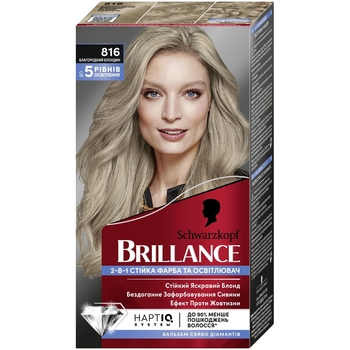 Стійка крем-фарба для волосся Schwarzkopf Brillance 816 благородний блондин, 170 мл - Pampik