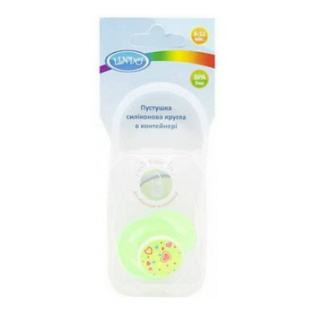 Пустышка силиконовая Lindo, круглая, 6-12 мес., салатовый - Pampik