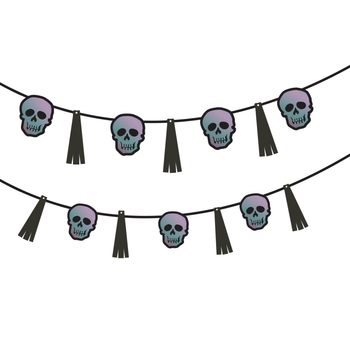 Гирлянда бумажная фигурная Yes! Fun Halloween Череп с кистью голографический, 3 м (801181) - Pampik
