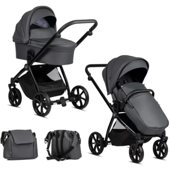 Коляска Tutis Mio Leather Light Grey, 2 в 1, серая (1232057) - Pampik
