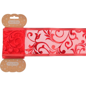 Лента декоративная упаковочная Yes! Fun 6х200 см полупрозрачная красная с узором (750318) - Pampik