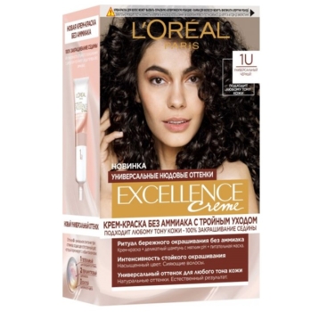 Фарба для волосся L’Oréal Paris Excellence Creme, тон 1U (універсальний чорний), 192 мл (AA343400) - Pampik
