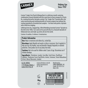 Бальзам для губ Carmex Tube Peach&Mango со вкусом персика и манго ,10 г - Pampik - 3