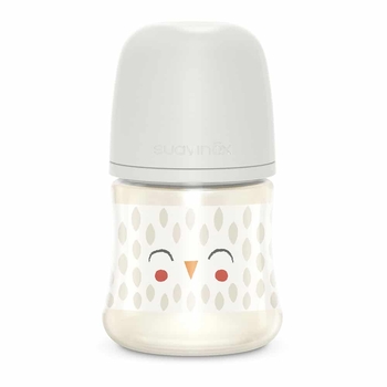 Пляшечка для годування Suavinex Bonhomia, фізіологічна соска, повільний потік, 150 мл, біла (307833) - Pampik